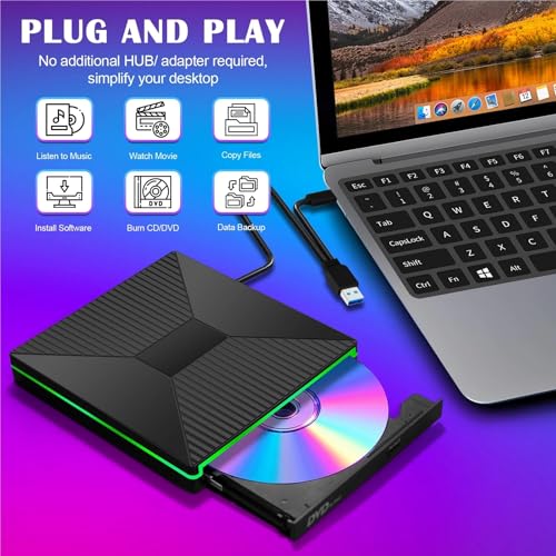 Unidad de CD DVD externa USB C con 4 puertos USB para portátiles sin lector óptico integrado 2