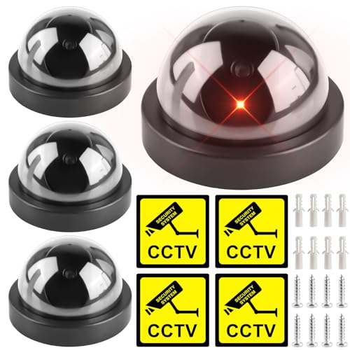 4 cámaras de seguridad redondas con LED parpadeantes rojos, cámara falsa para vigilancia de la oficina y el hogar, color negro