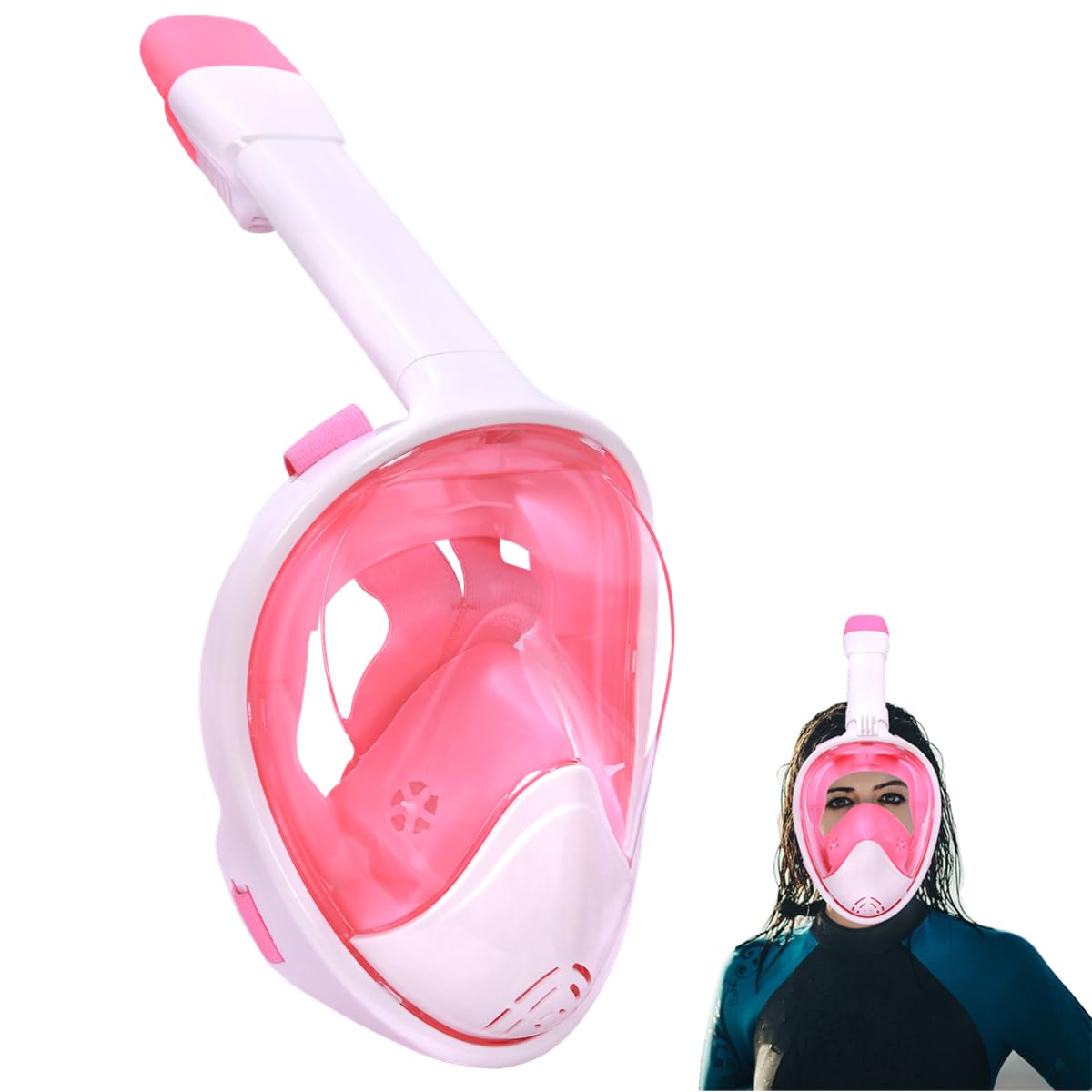 Wsobue Maschera Subacquea, Maschera da Snorkeling per Adulti,Visuale Panoramica 180° Design Pieno Facciale e Compatibile con Videocamere Sportive Maschera per Immersioni