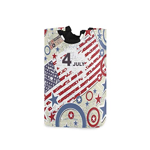 Canasta de lavander�a con bandera americana, bolsas grandes y sucias, plegables, impermeables, duraderas, redondas, de Oxford, para el d�a de la independencia, plegable, de almacenamiento, organizaci�