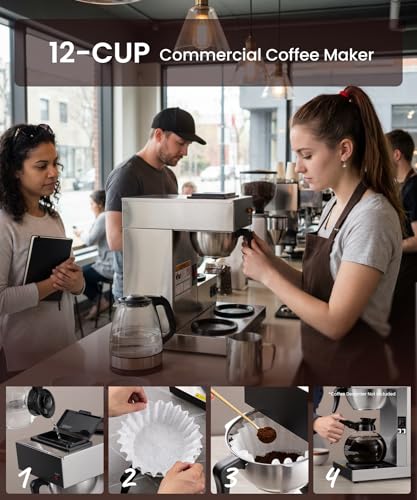SYBO Commercial Coffee Maker 12 Cup, Pour Over Drip Coffee Maker Brewer with 3 Lower Warmers, Stainless Steel Cafetera - Image 6