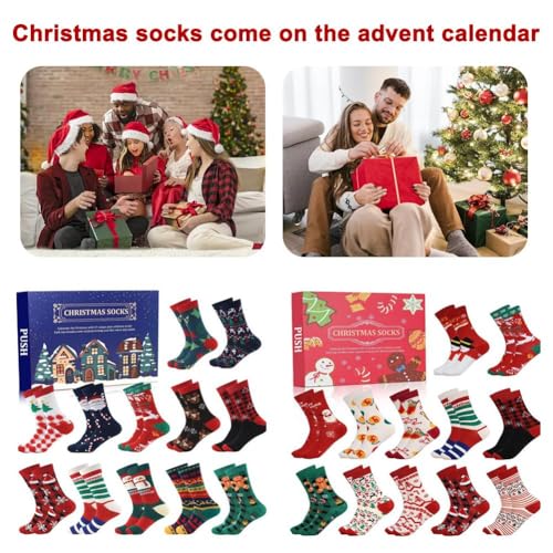 Socks Advent Calendar 2024, Funny Advent Calendar 2024 with 12/24 Pairs Socks, 24 Days Christmas Countdown Calendar, Warm Soft Cotton Christmas Socks for Women Men Adults (Blue 12 Pairs)3