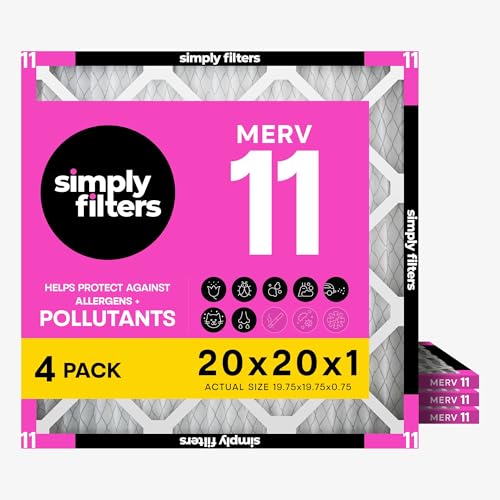 Simply 20x20x1 Air Filter Merv 11 4 Pack For Home AC Furnace & HVAC (Actual Size: 19.75x19.75x0.75) DUST Pet & Allergy Control