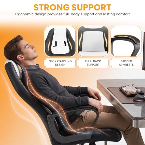 Image of BestOffice Office Chair PC Gaming Chair Cheap Desk Chair Ergonomic PU Leather Executive Computer Chair Lumbar Support for Women, Men (White)