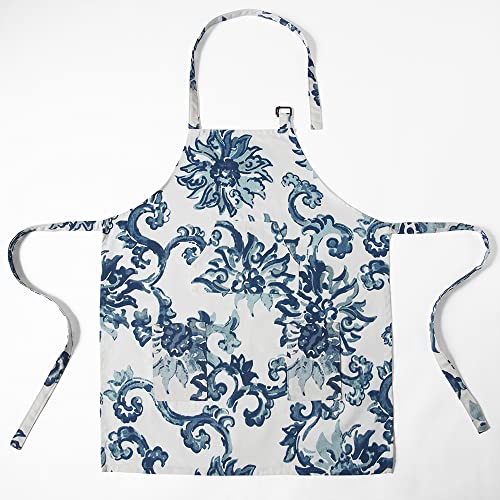 Image of HPD Half Price Drapes Aprons for Men Women with Large Pockets Adjustable Unisex PRTW-D40-AP Indonesian Printed Cotton, 27 X 34 Inch, Indonesian Blue