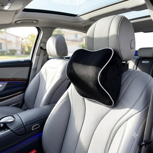 Image of Large Orthopedic Car Neck Rest Pillow for Relieving Neck Pain | Extra Comfort Support for Greater Head-to-Seat Gaps | Memory-Active Foam Cervical Headrest Cushion for Driving (Black)