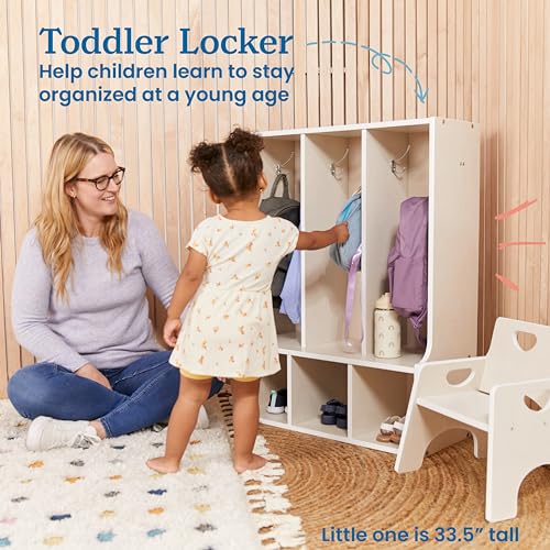 Image of ECR4Kids Streamline 3-Section Toddler Coat Locker with Bench, Classroom Furniture, White Wash