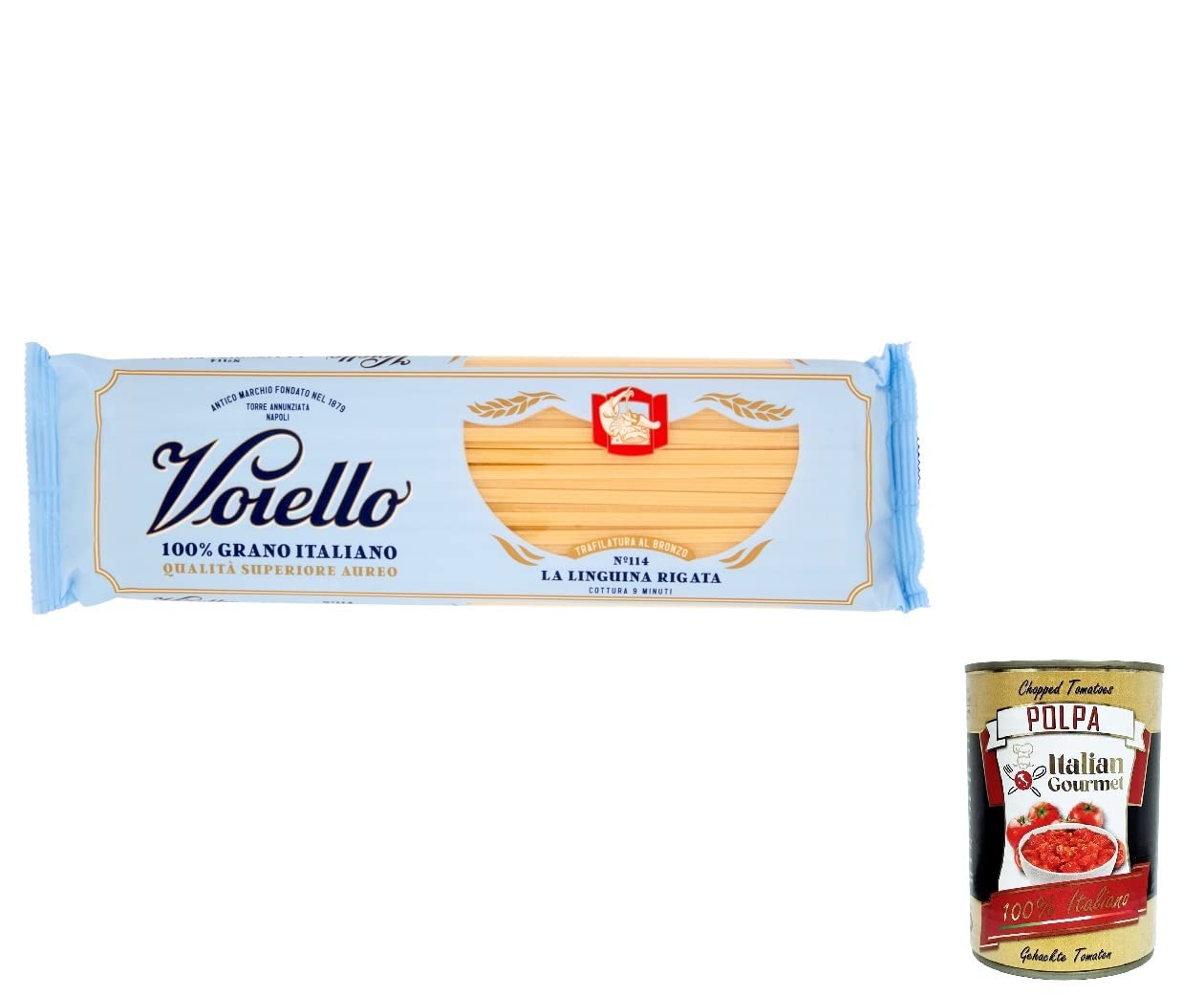20 fideos Voiello Pasta Linguina rigata 100% italiano N114 500 g + Polpa Gourmet Italiano 400 g