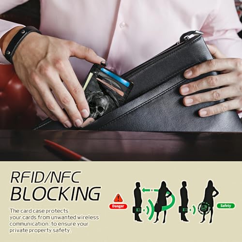 Small Travel Wallets, Crow Skull Slim Minimalist Front Pocket Wallet with Wristlet, RFID Blocking PU Leather Credit Card Holder with ID Window Change Purse for Men Women3