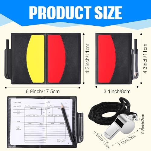 ReliThick 12 Sets Sports Referee Cards with Metal Whistle Referee Kit 12 Referee Soccer Red and Yellow Cards Referee Wallet Notebooks and 12 Coach Whistle for Football Soccer Basketball Game Sports - Thumbnail 2