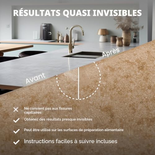 Kit de réparation de granit (transparent, noir et acrylique) - Idéal comme kit de réparation de plan de travail en quartz, fonctionne très bien pour les surfaces en marbre, porcelaine, céramique et – vue 4