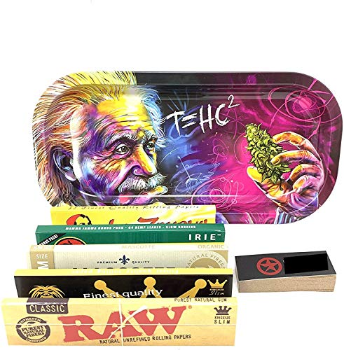 Reds Global Exclusive Tips V-Syndicate Slim Metal (T=HC2 Einstein) Tray with Various King Size Rolling Papers