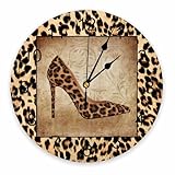 Wall Clock 10 Inch Silent Non-Ticking Leopard Print High Heels Girls Women Wall Clocks Battery Operated-Elegant Clock for Office,Home,Bathroom,Kitchen,Bedroom,School,Living Room