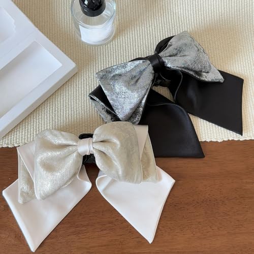 Satin drape bow hairpin French elegant hair accessories semi-tie ponytail temperament (black)