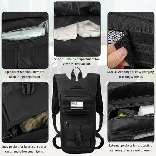 Image of Hydration Backpack, Tactical Molle Water with 2L TPU Water Bladder, for Men Women Lightweight Water Backpack, Hydration Pack for Hiking, Biking, Climbing and Hunting, Black