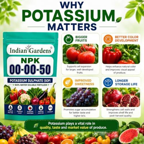 Image of Indian Gardens NPK 00:00:50 Potassium Sulphate Fertilizer (250 Grams) for Plants | 100% Water Soluble Powder | High Potassium Plant Nutrient for Flowering | Foliar Spray & Drip Application
