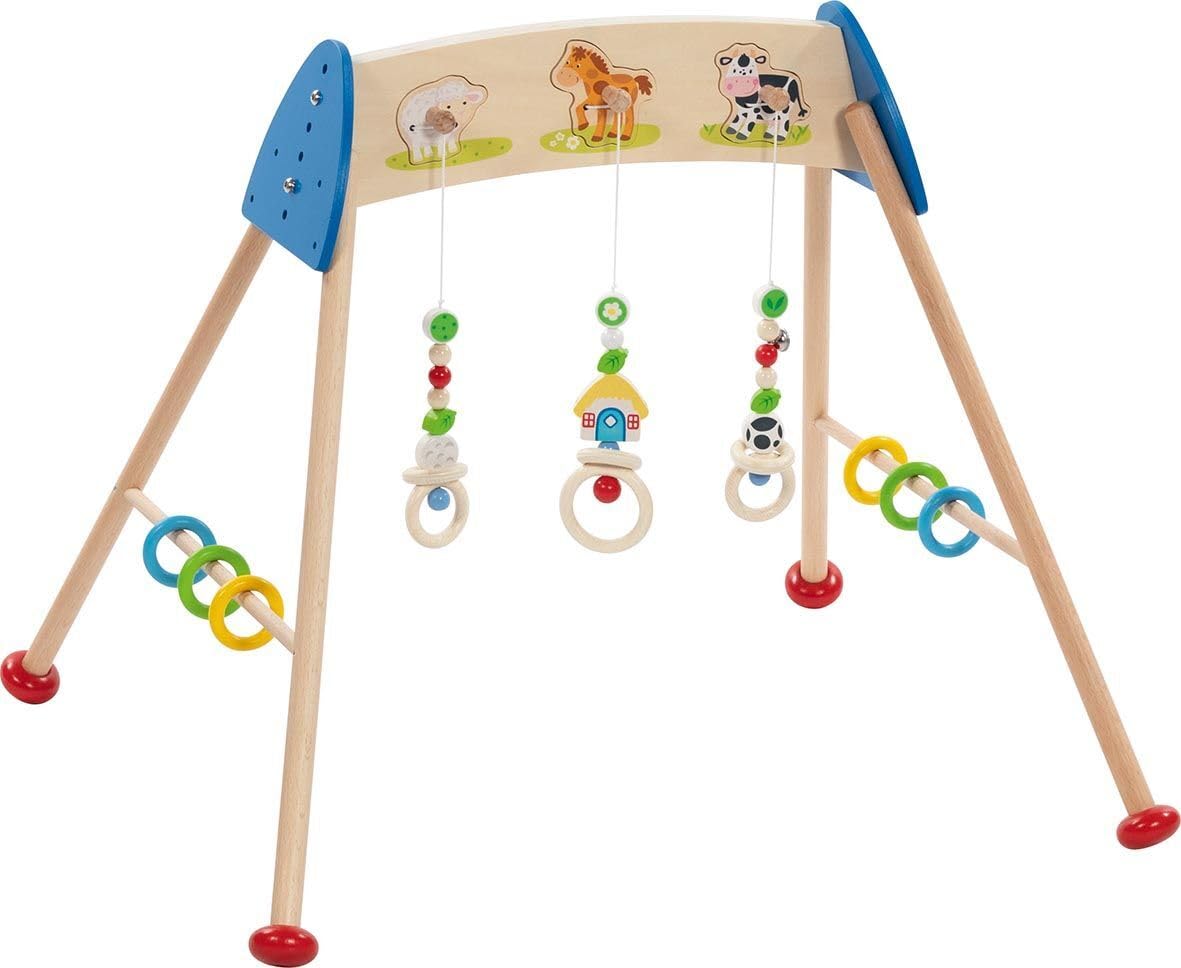 goki 65208 - Baby-Fit Bauernhof Tierstimmen Greif- und Spieltrainer aus Holz, Spielebogen mit Sound, Greifen und Lernen, Made IN Germany, Lernspaß ab Geburt