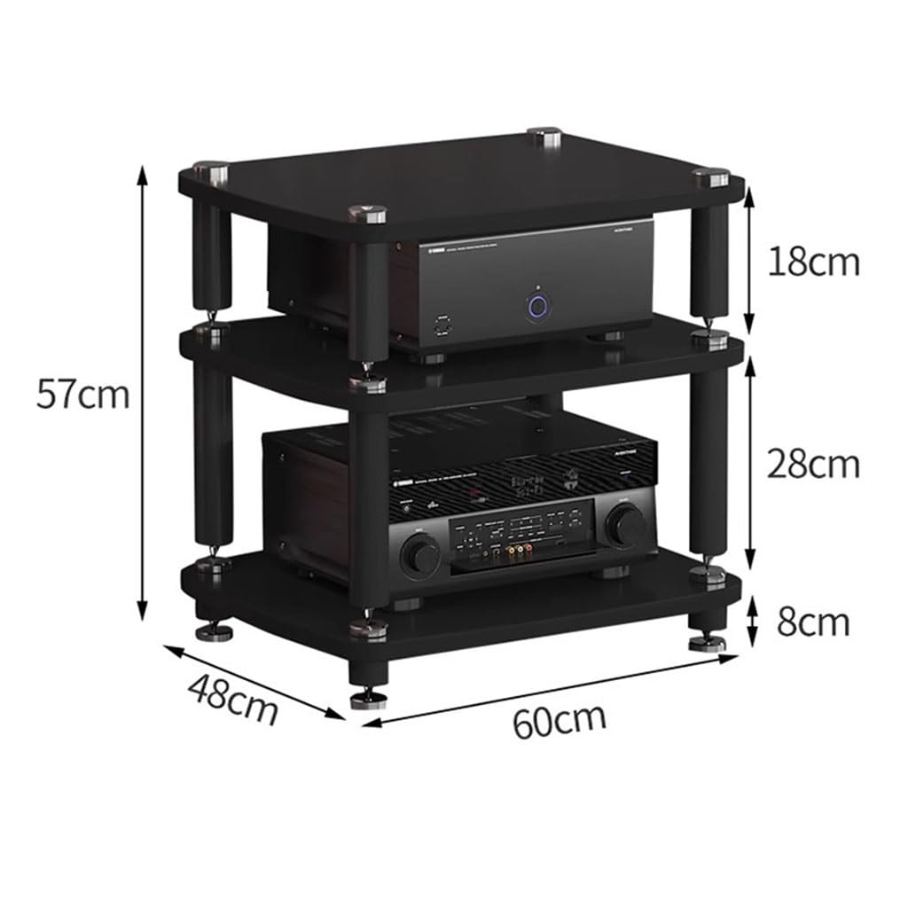 Szafka audio HIFI z antywstrząsowymi nóżkami - 3-poziomowa półka na sprzęt audio do urządzeń streamingowych i komponentów audio-wideo w kolorze białym, 60 * 48 * 57cm