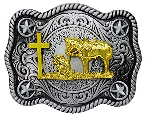 Image of Moranse Cross Cowboy Kneeling Prayer Horse Zinc Alloy Belt Buckles