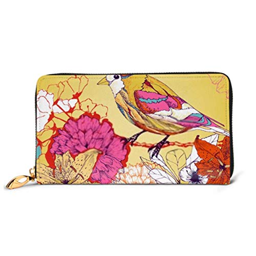 Preisvergleich Produktbild JHGFG Mode Handtasche Reißverschluss Brieftasche Hand gezeichnete Vogel Garten Telefon Clutch Geldbörse Abendkupplung Blockieren Leder Brieftasche Multi Card Organizer