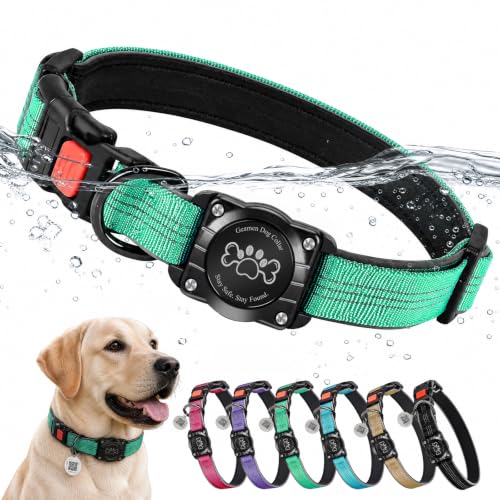 Image of Geamen Waterproof Dog Collar QR Code Reflective Collar Teal,S