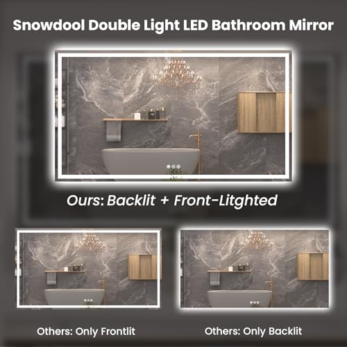 72"X36" LED Bathroom Mirror with Front Lights and Backlit, Anti-Fog, Dimmable, Shatter-Proof Tempered Glass, Lighted Bathroom Vanity Mirror for Wall with 3 Colors, Memory Function