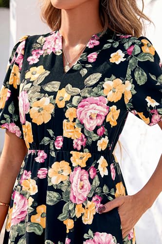 dowerme Women Summer Puff Short Sleeve Floral Boho Tiered Ruffle Maxi Dress - image 4