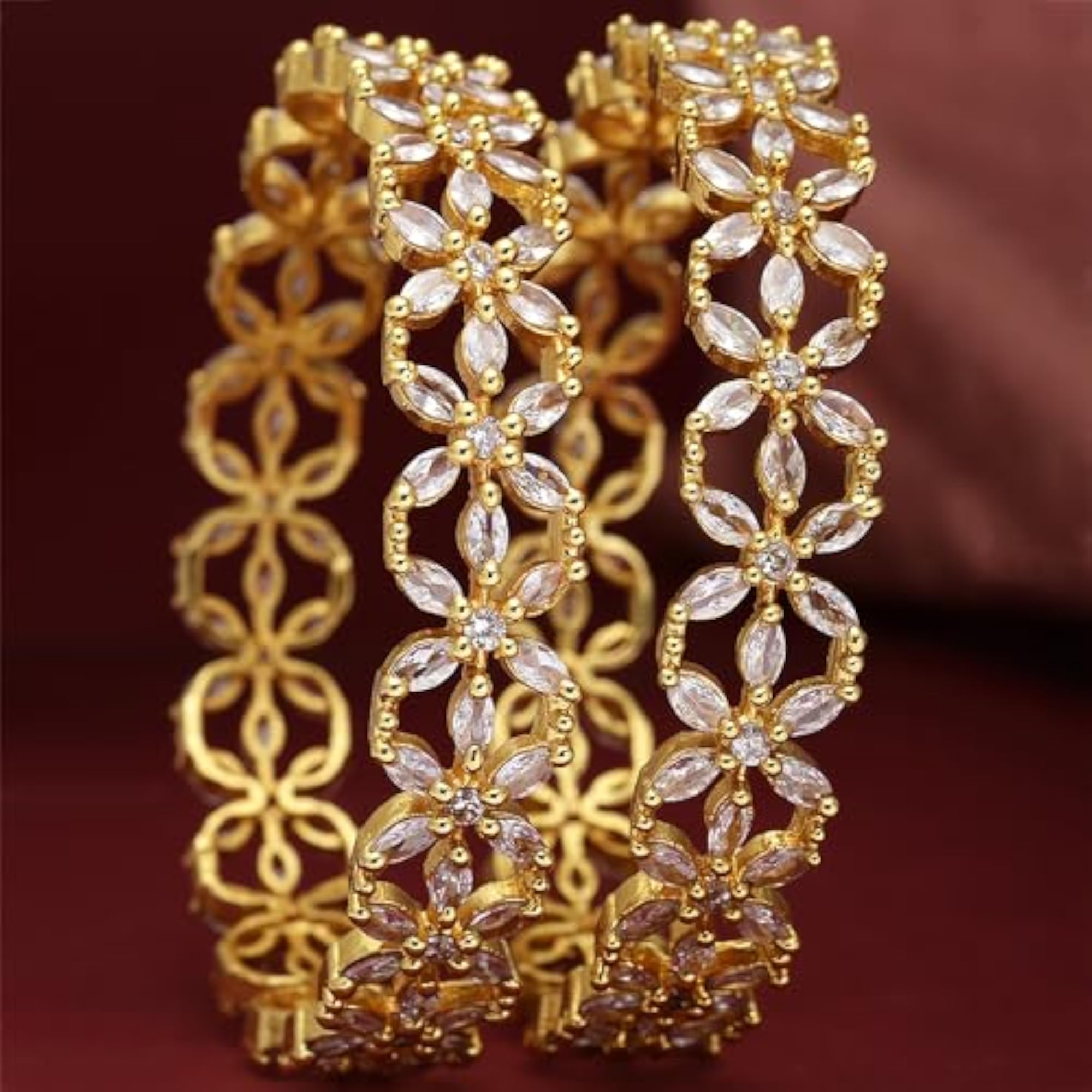 Rhodium-Plated American Diamond Bangles Set
