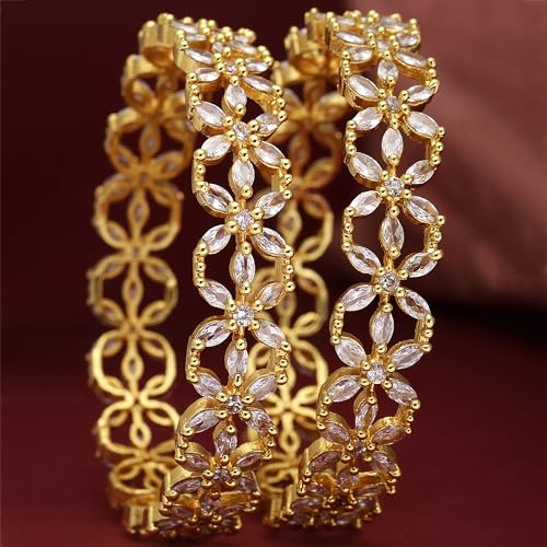 Rhodium-Plated American Diamond Bangles Set