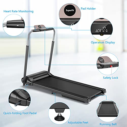 Goplus 3.0Hp Folding Treadmill, Foldable Superfit Treadmill W/Led Touch Screen, Phone Holder, Blue Tooth Connection, Electric Running Walking Jogging Machine For Apartment Home Office #TOP5
