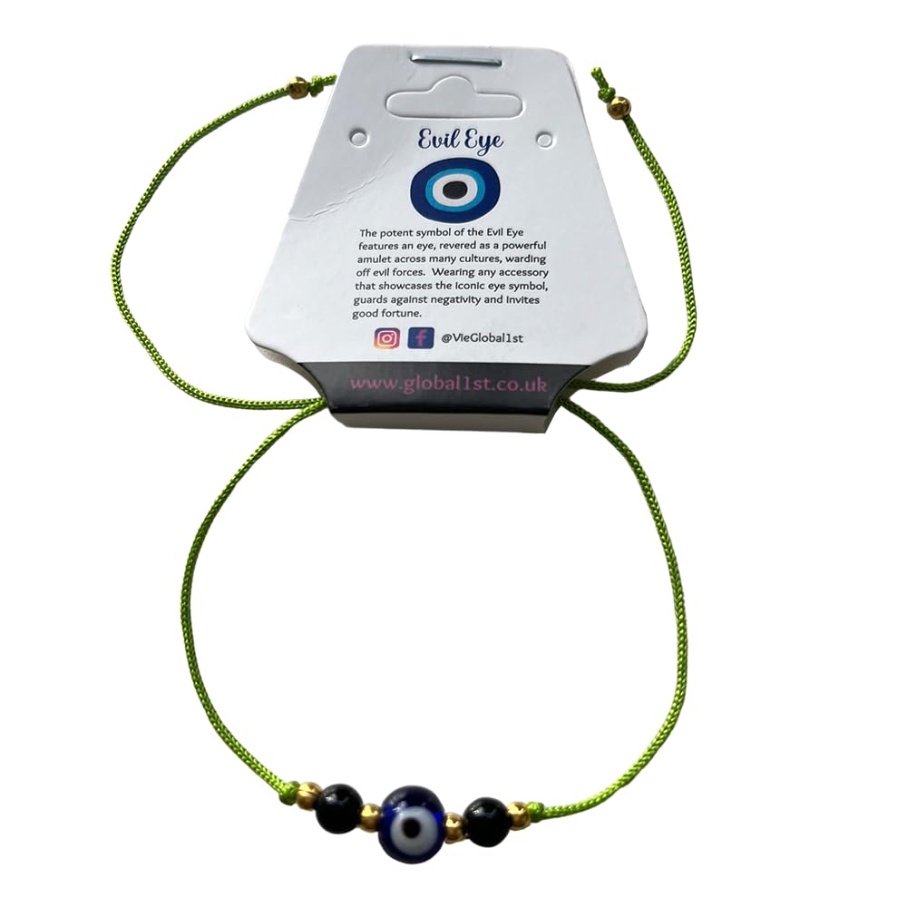 VIE Evil Eye Black Beads Thread Bracelet, Green