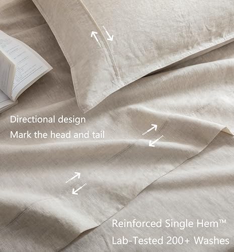 Talasily 100% French Pure Linen Sheets Set Twin Size,Oeko-TEX Certified Bedding, All-Season Breathable for Hot Sleepers,16 Inch Deep Pocket Machine Washable 3-Piece (Natural Linen) - Thumbnail 2