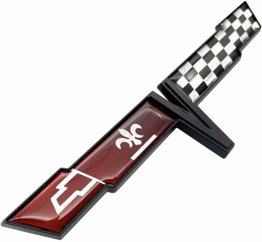 Pair Set 1980 Corvette C3 Front Nose Emblem and Rear Deck Gas Lid 3D Door Deck Crossed Flags Badge Replacement for Corvette (Black Red)