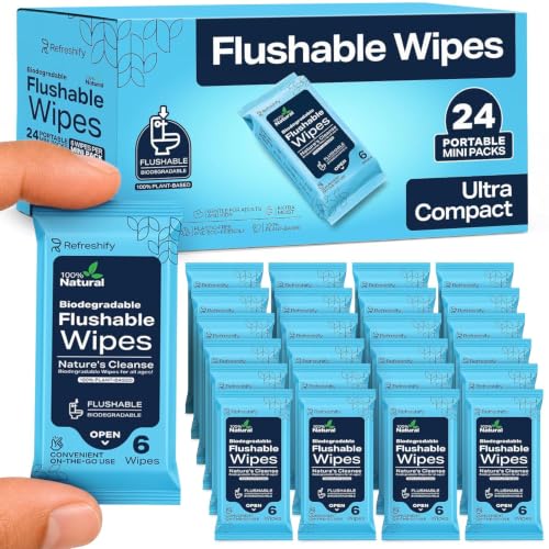 144 Count Mini Flushable Wipes Travel Size - Pocket Mini Wipes, 2...