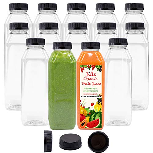 16 OZ Empty PET Plastic Juice Bottles - Pack of 14 Reusable Clear