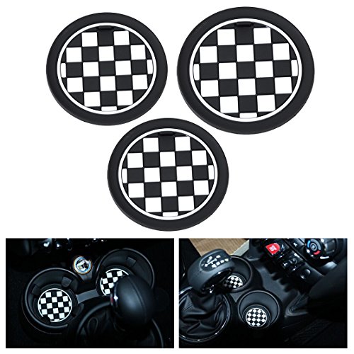 beler 3pcs Car Rubber Cupholder Mats Chess Patten Anti-Slip Cup Pads for Mini JCW R55 R56 R57 R58 R59