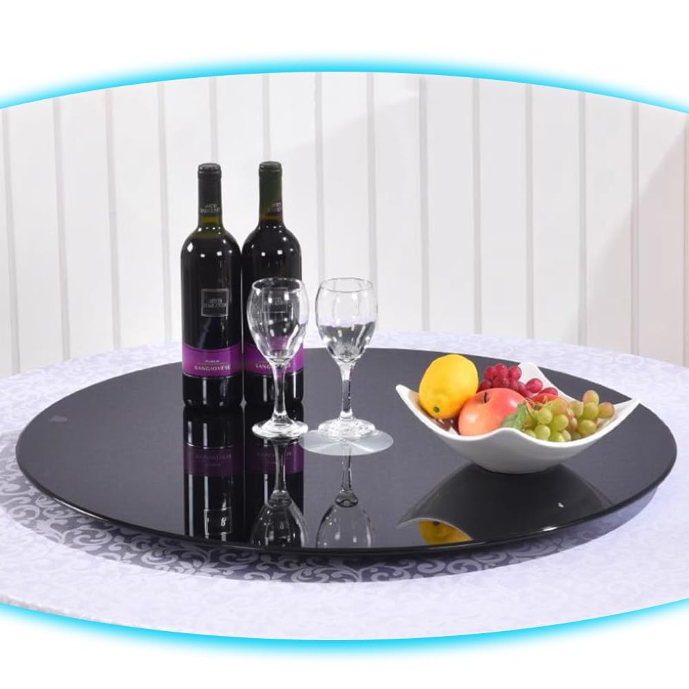 DAQXYH 20in 24in 28in 32in 36in 40in Round Rotating Tray For Home Kitchen, Heavy Duty Black Tempered Glass Lazy Susan Turntable, Dining Table Rotating Plate Table Centerpiece(80cm/30in)