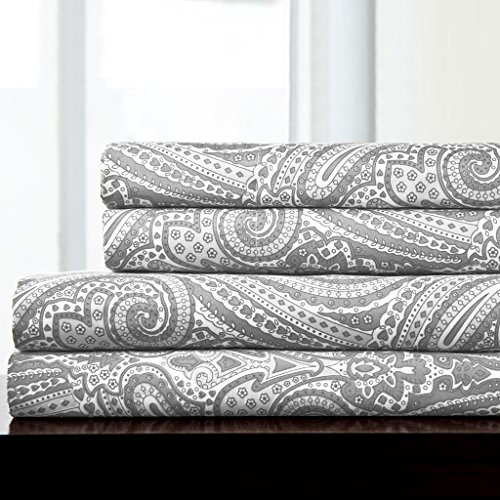 Image of 1500 Supreme Collection Full Sheet Sets Paisley Gray - Luxury Hotel Bed Sheets and Pillowcase Set for Full Mattress - Extra Soft, Elastic Corner Straps, Deep Pocket Sheets, Full, Paisley Gray