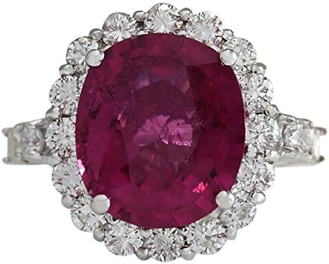 6.92 Carat Natural Red Rubelite and Diamond (F-G Color, VS1-VS2 Clarity) 14K White Gold Luxury Cocktail Ring for Women Exclusively Handcrafted in USA