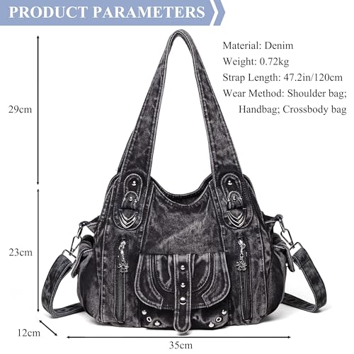 Image of Designer Denim Handbags for Women Hobo Tote Bag Crossbody Denim Purses Blue Jean Shoulder Bag