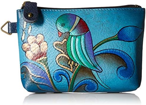 Anna by Anuschka Women's Hand Painted Genuine Leather Coin Pouch - Portuguese Parrot Denim