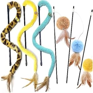 Cat Toys for Indoor Toys,Rainbow Cat Wand Toys,Feather Flips Plush Ball Cat Toys,Interactive Feather Toy for Teaser Play and Chase Exercise with Kitten 6 Pack