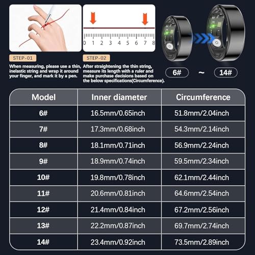 Image of Health Tracker Ring, Smart Health Ring for Women Men with Heart Rate, Blood Oxygen,Sleep Monitor, Steps,Calories, No SubscriptionFee,lP68 Waterproof Smart Ring for iPhone &Android (Black. 6#)