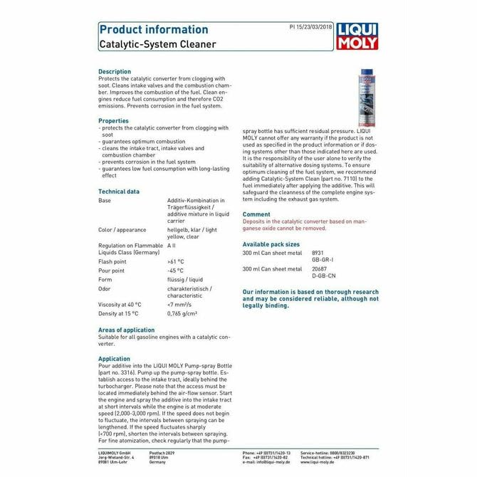 WOL-Limpiador de sistemas catalíticos LiquiMoly 300 ml Fabricado en Alemania 8931 (3)