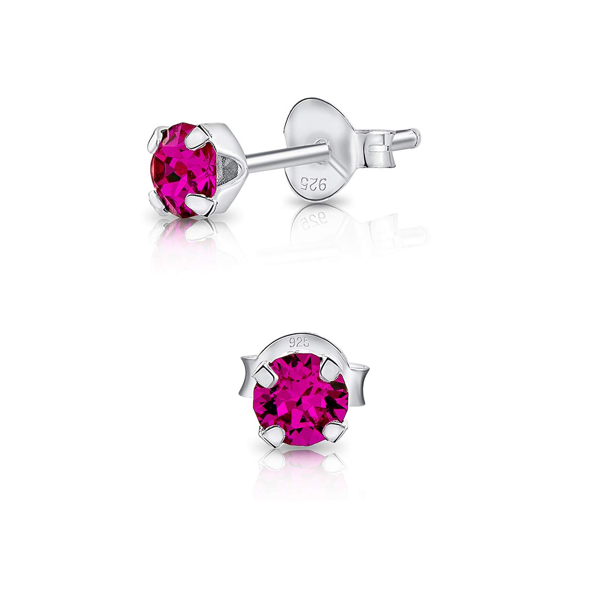 DTPsilver 925 Sterling Silver TINY Round Stud Earrings made with Crystals from Swarovski Elements - Diameter: 4 mm