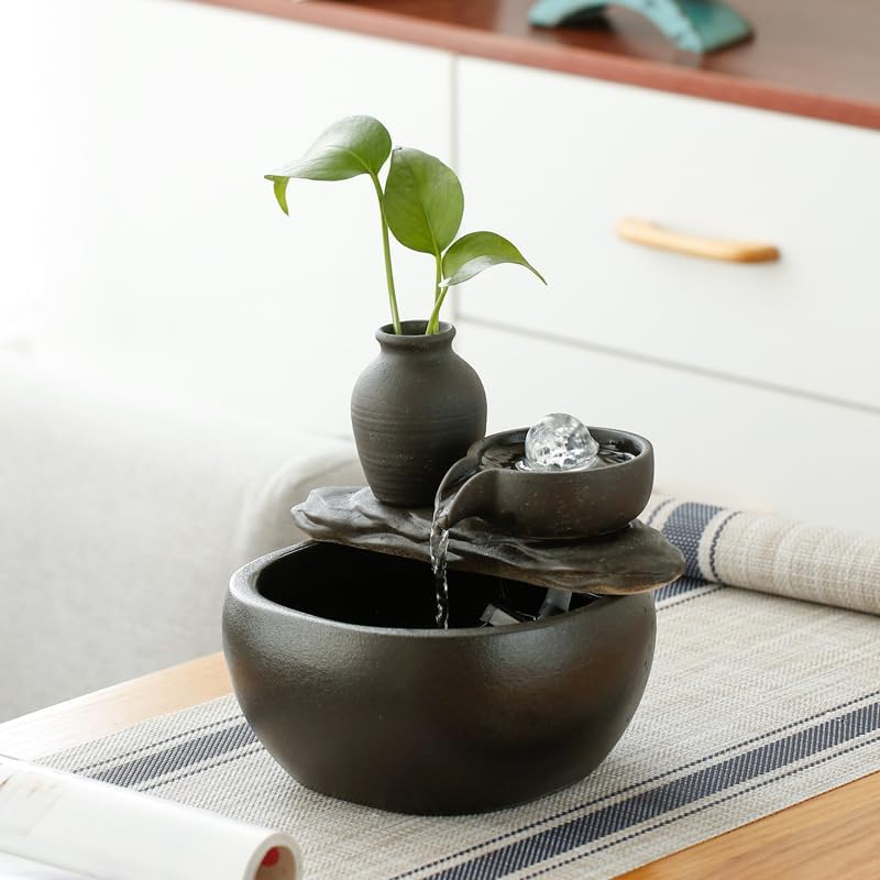 Tabletop Fountain with LED Light, Smoke Effect, 9 x 9 inches (Fountain with Humidifier)(Fountain)