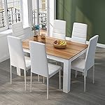 Dining Table and Chairs Set 6, 7 Pieces Kitchen Table Set with High Back Faux Leather Chair for Dining Room Kitchen Rectangular Modern (Oak Table White Chairs) - Image 5