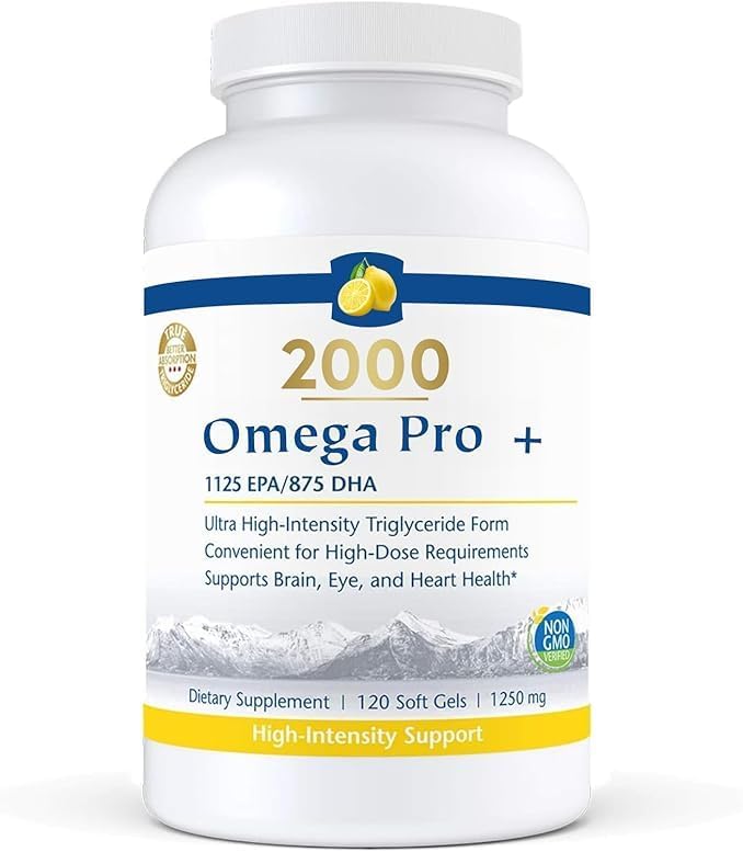 ProOmega 2000-D Aceite de pescado ultra fuerte con vitamina D3 2150 mg de omega-3 (EPA+DHA) por porción, cápsulas blandas con sabor a limón, 120
