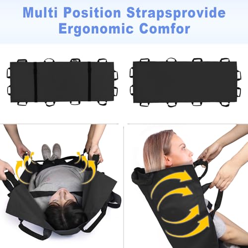Image of Portable Transport Stretcher with 12 Handles，Dog Stretcher & Gurney with Carrying Bag Patient Animal Mover Travel Size Emergency Casualty Evacuation-Capacity 400lbs (Black)
