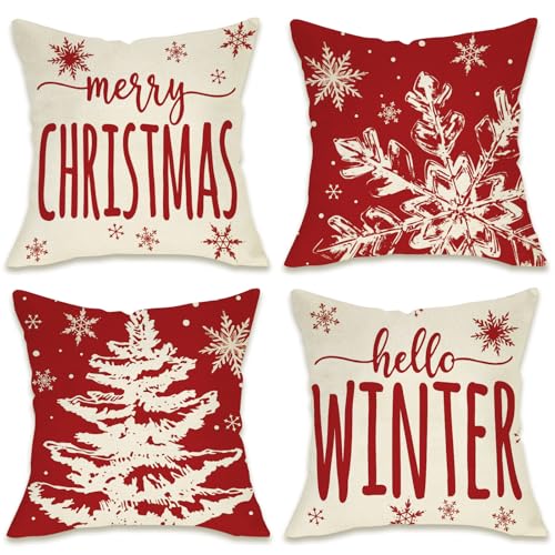 Fahrendom Merry Christmas Red Decorative Throw Pillow Covers 18 x